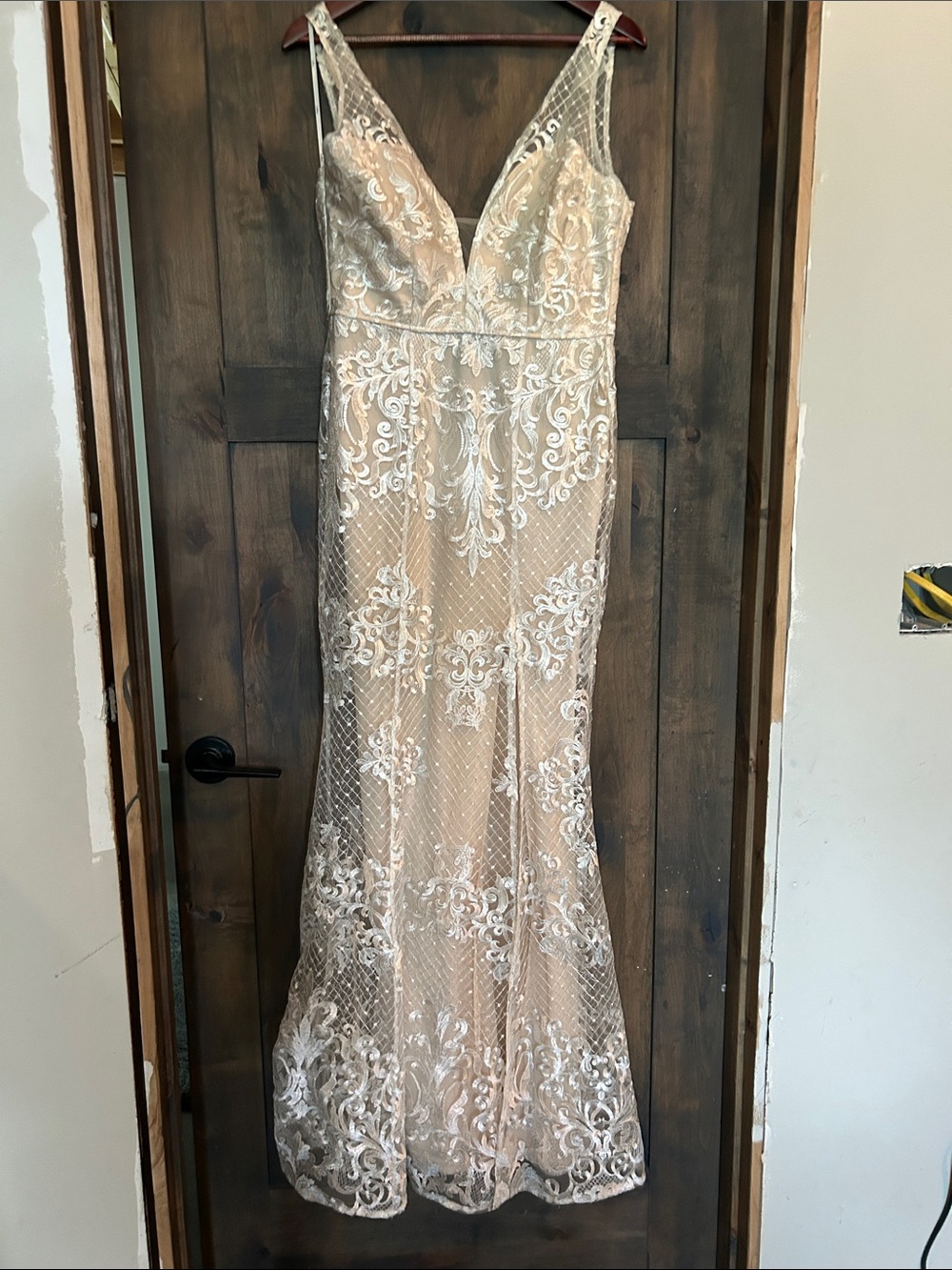 Lulus small Embroidered Lace V-Neck Evening Gown in Blush and Ivory